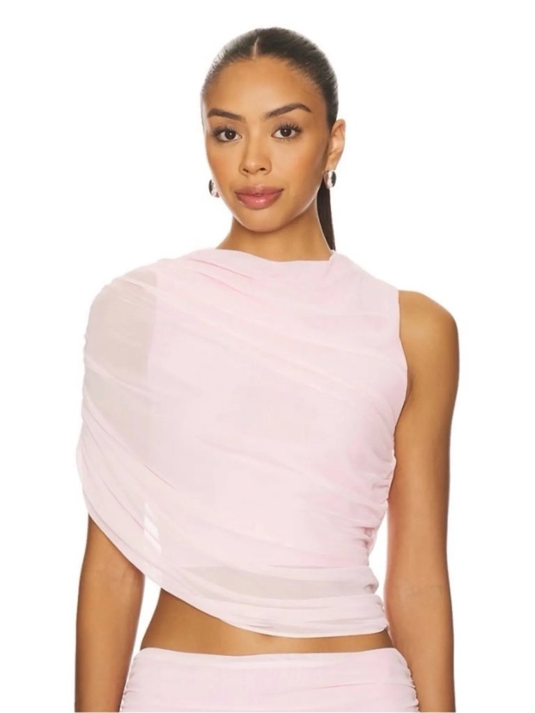 Amanda Uprichard - Sheer One-Shoulder Pink Draped Crop Top Small